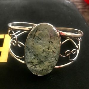 BEUTIFUL  MOSS PREHNITE BANGLE ADJUSTAB